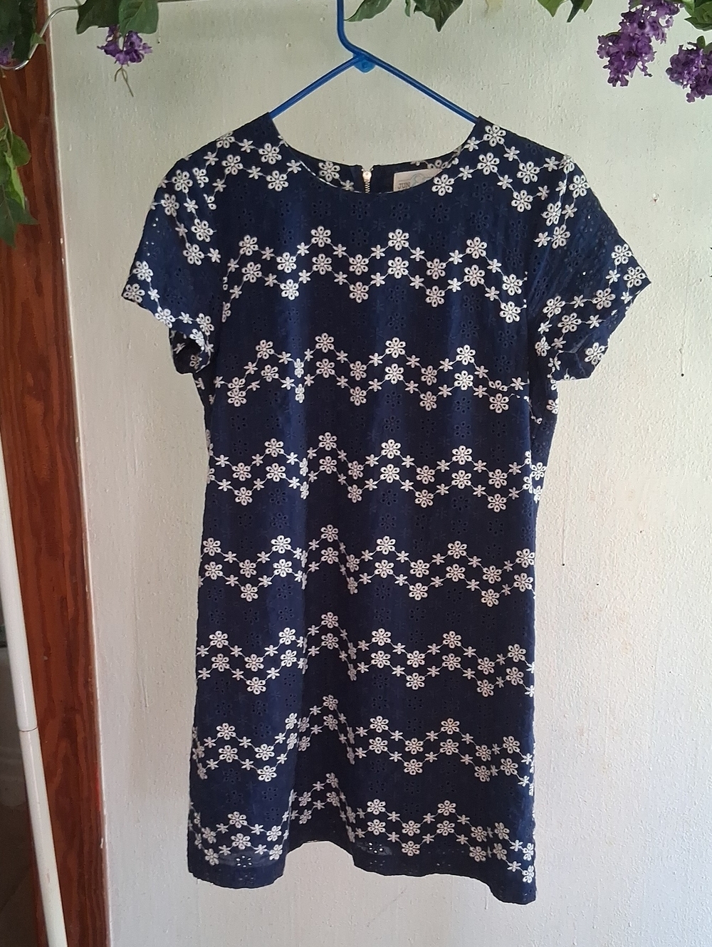 Jun & Ivy Navy Floral Eyelet Short-Sleeve Dress